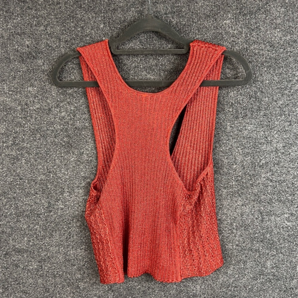 NEW Free People Seascape Vest Rouge Metallic Knit Button Front Cropped Vest S - Picture 2 of 10